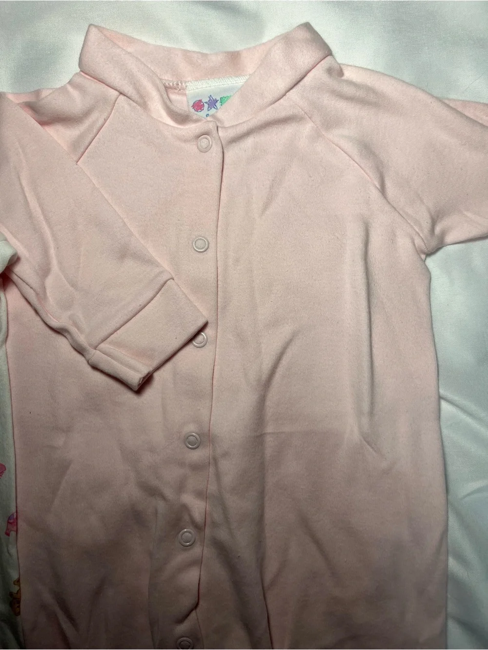 Vintage Miniwear Baby Girl 3-6M Sleeper Lot 2 Pink White Teddy Bear NWOT Pajamas